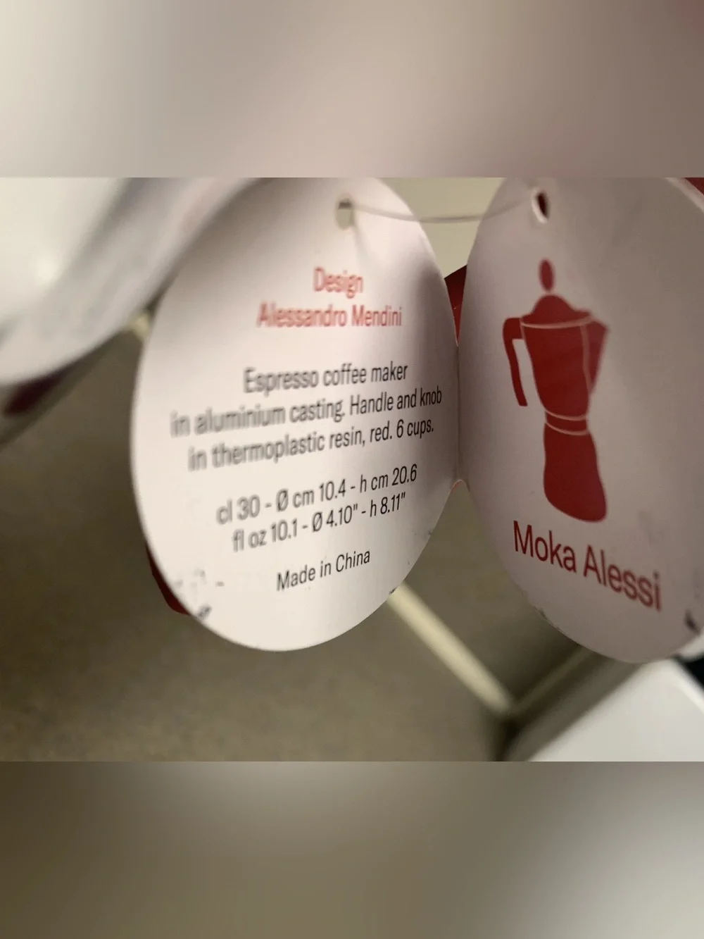 Moka Alessi Espresso Coffee Maker AAM33/6 Moka Pot 6 Cup Red Handle No Box